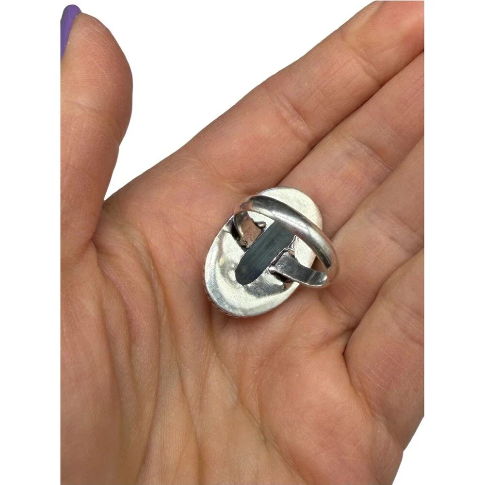 Labradorite Ring Size 7.5 925 Sterling Silver Overlay Oval Stone